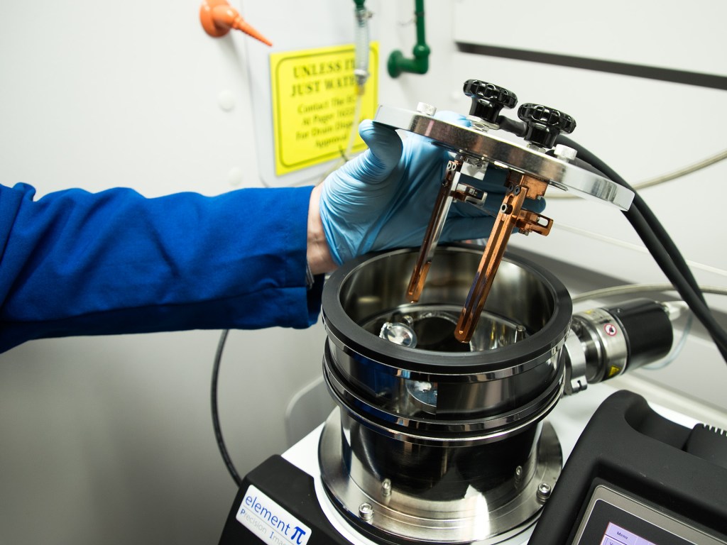 Hand holding machine containing copper pipes