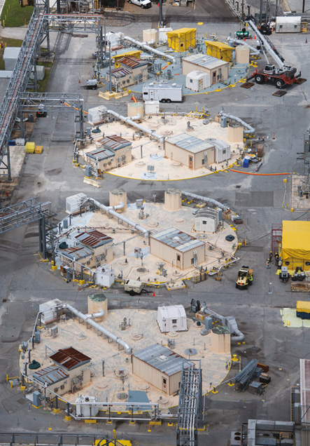 Aerial view of tank farm structures 