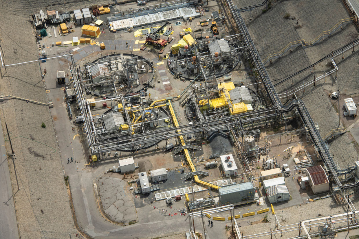 Aerial view of cesium tank structures