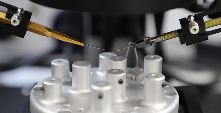 Close-up of needled instruments and metal object